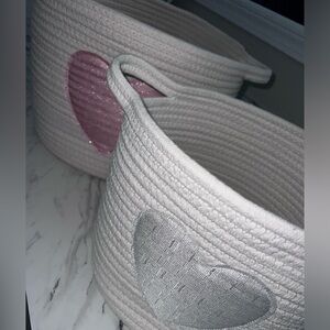 Set of 2 Decorative Coiled Rope Baskets with Heart Design